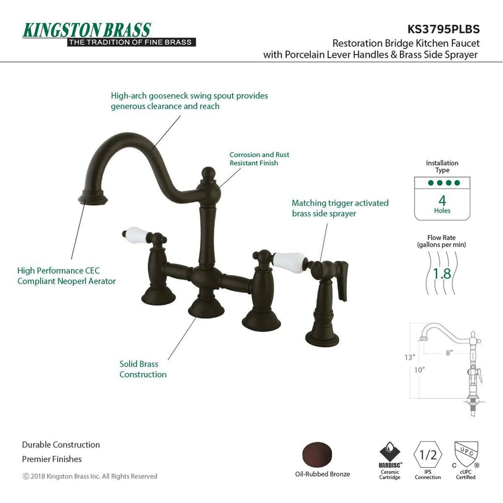 Brushed Nickel Bridge Kitchen Faucet with Brass Sprayer Y64815