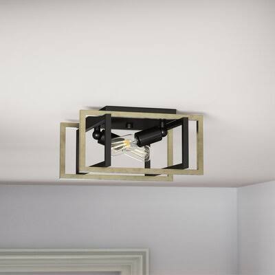 Black/Aged Brass Accents 2-Light Rectangle Flush Mount Fixture L50341