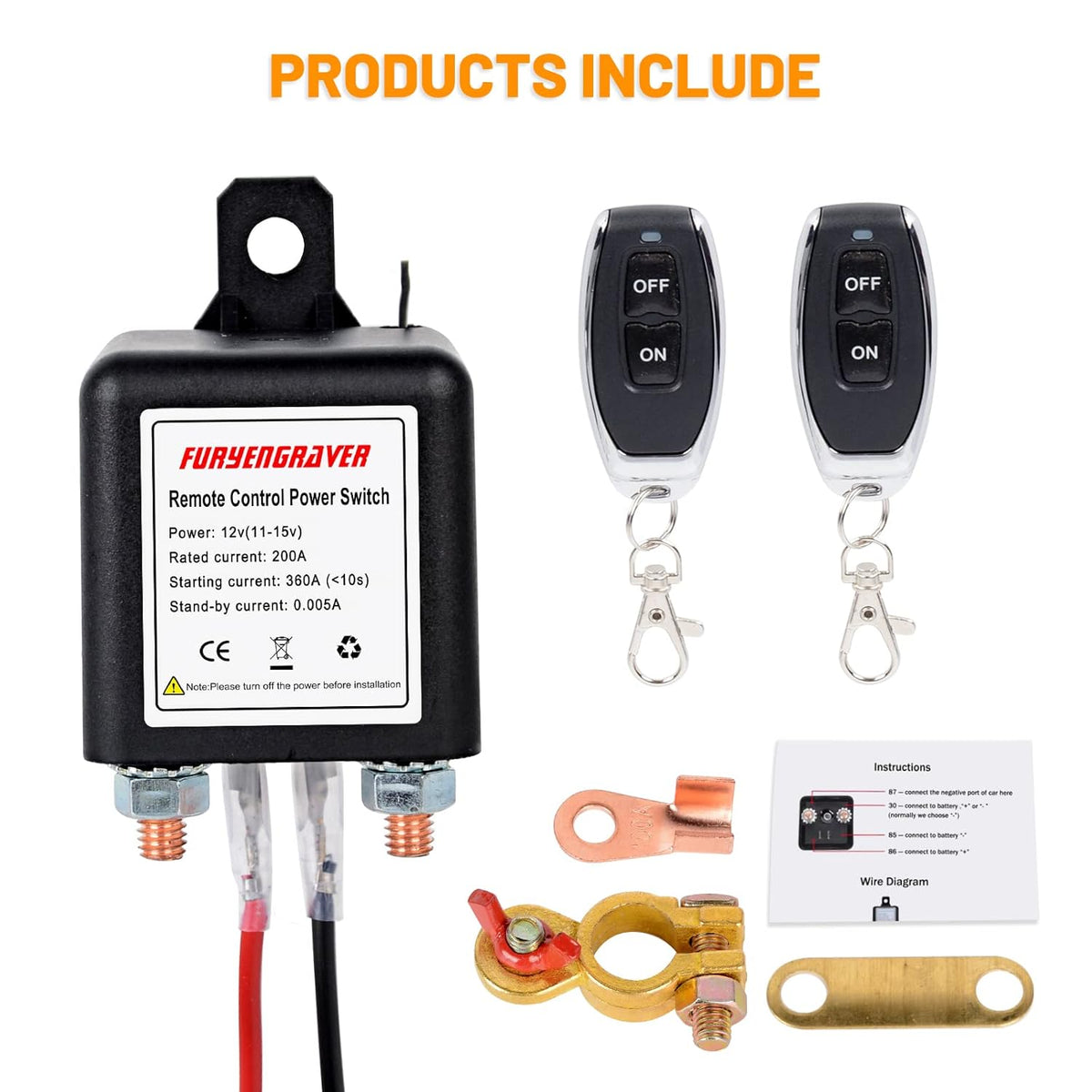 DC12V 200A Remote Control Battery Disconnect Switch with 2 Keys N482