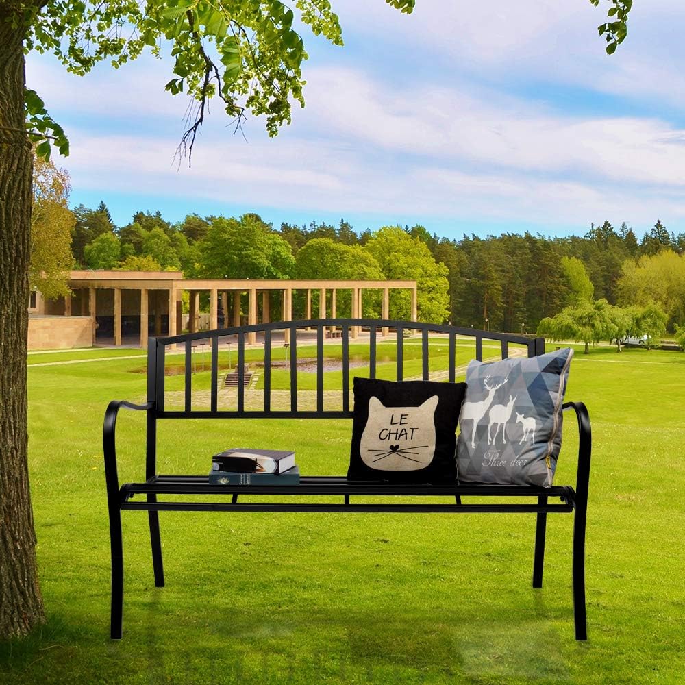 Black Powder Coated Cast Iron Steel Patio Bench D400603