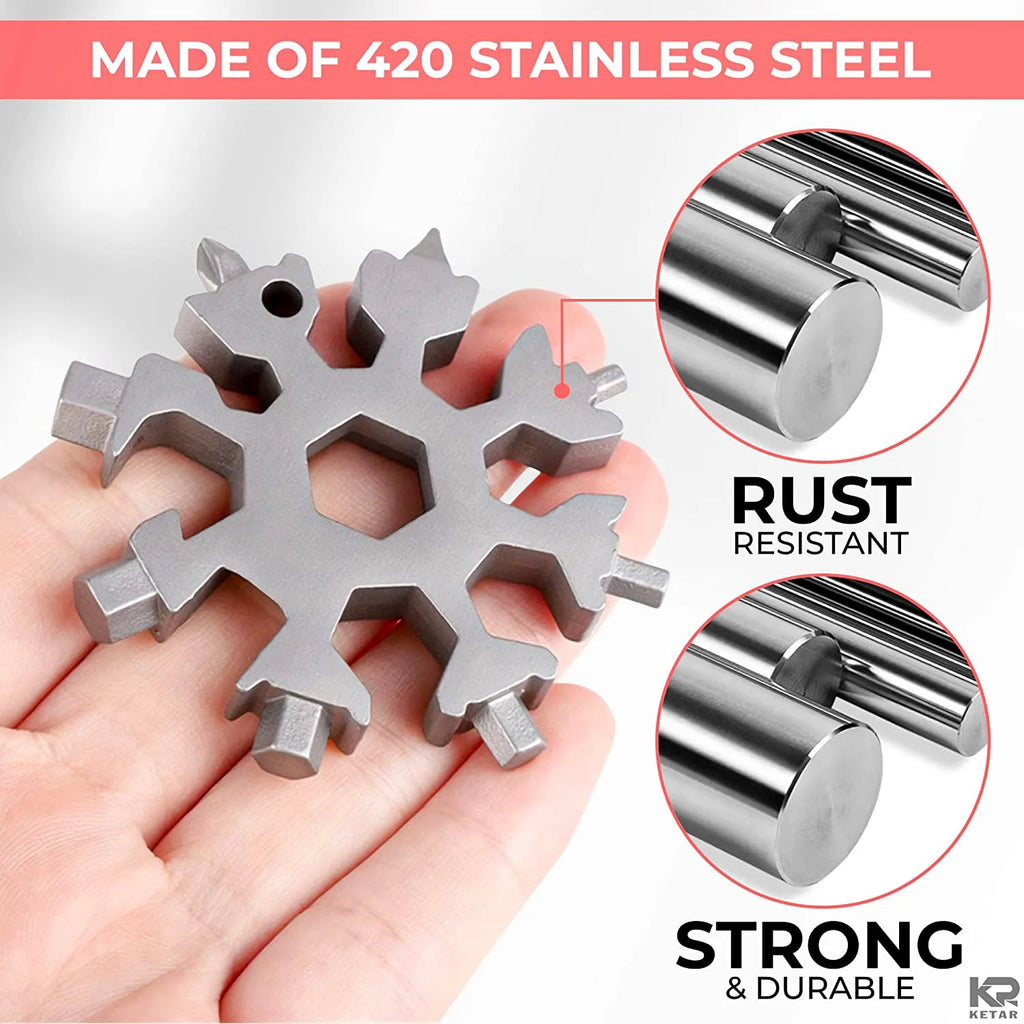 18-in-1 Stainless Steel Snowflake Multitool Keychain I901016