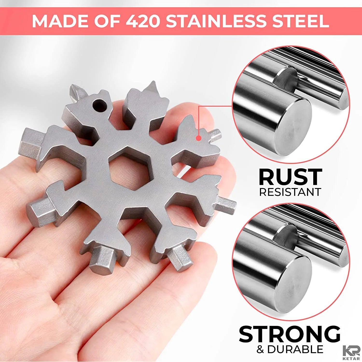 18-in-1 Stainless Steel Snowflake Multitool Keychain I901016