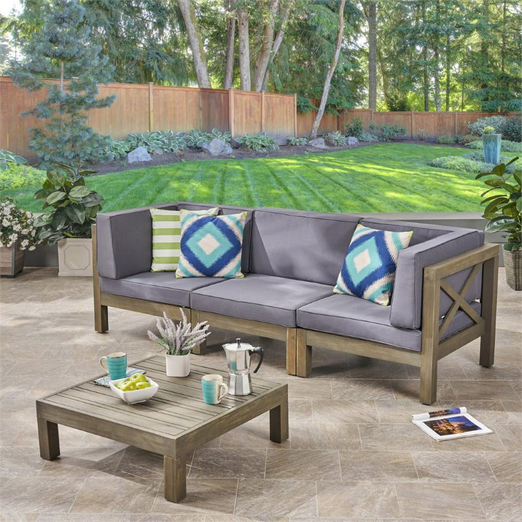 4 Piece Outdoor Acacia Wood Sofa Set in Gray T886