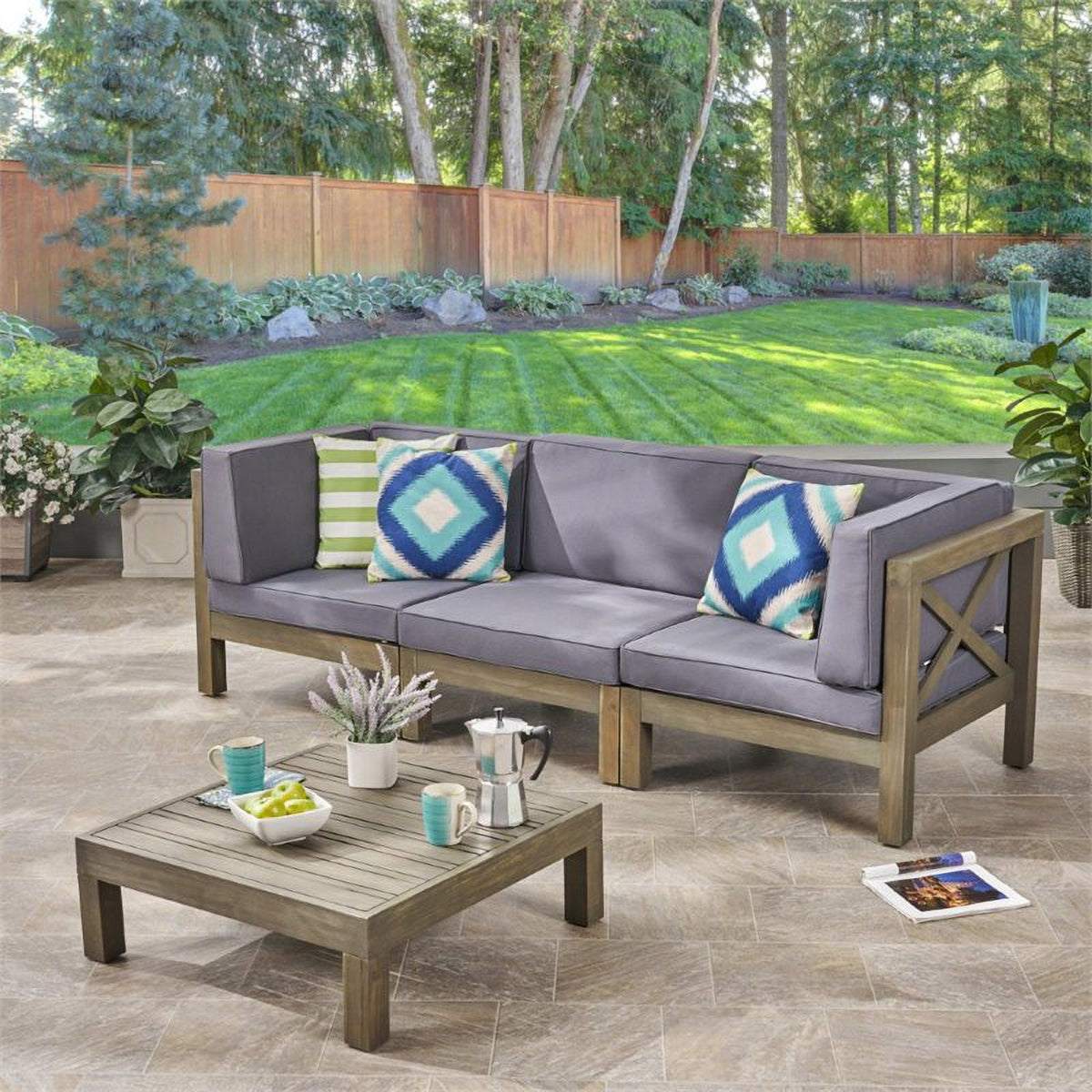 4 Piece Outdoor Acacia Wood Sofa Set in Gray T886