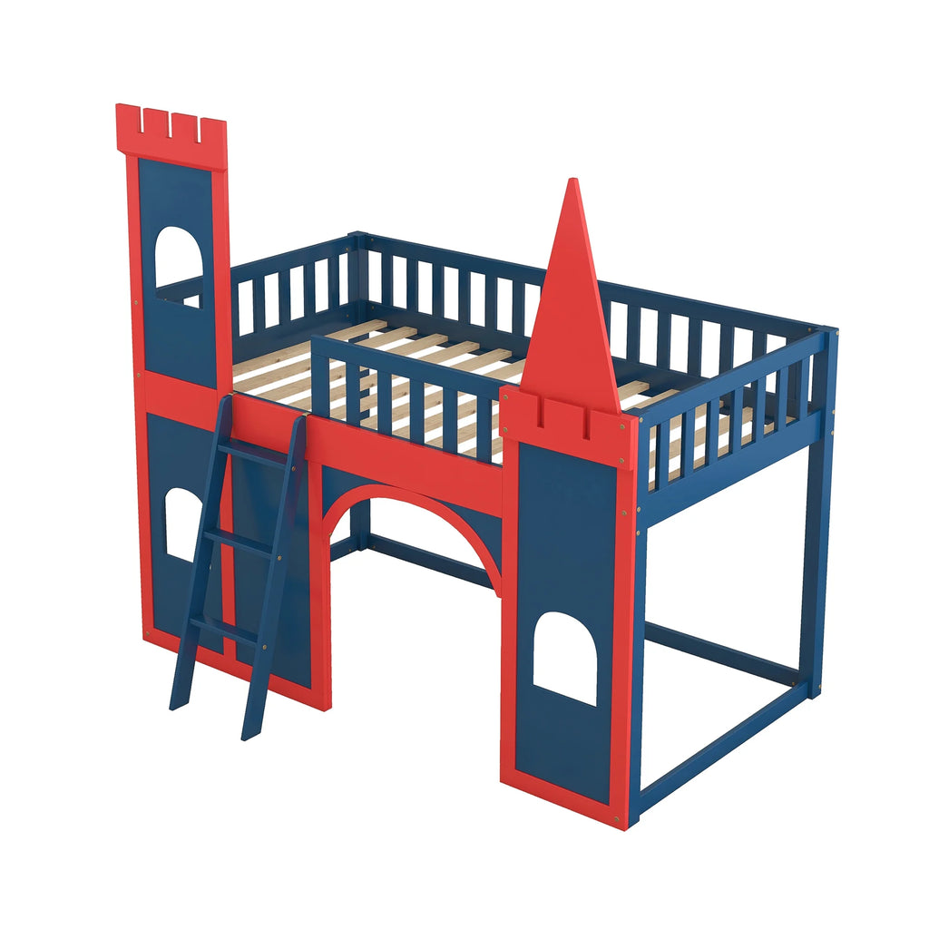 Red and Blue Twin Size Loft Bed with Ladder E9605