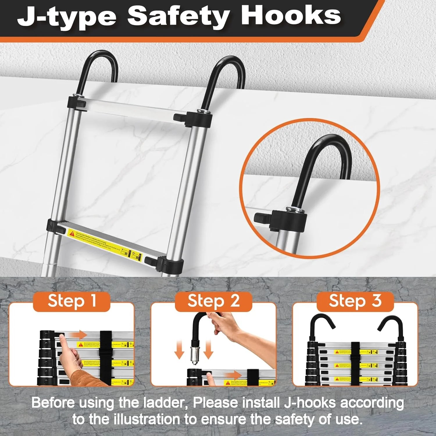 12.5 FT Aluminum Telescoping Ladder with 2 Triangle Stabilizers L86108