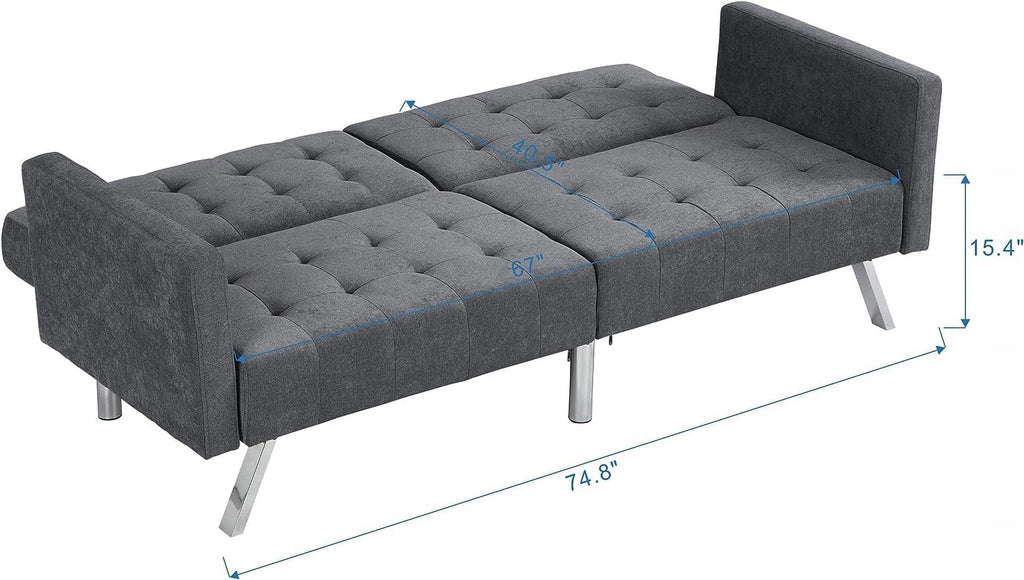 75" Convertible Folding Futon Sofa Bed with Armrest and Chrome Legs L828