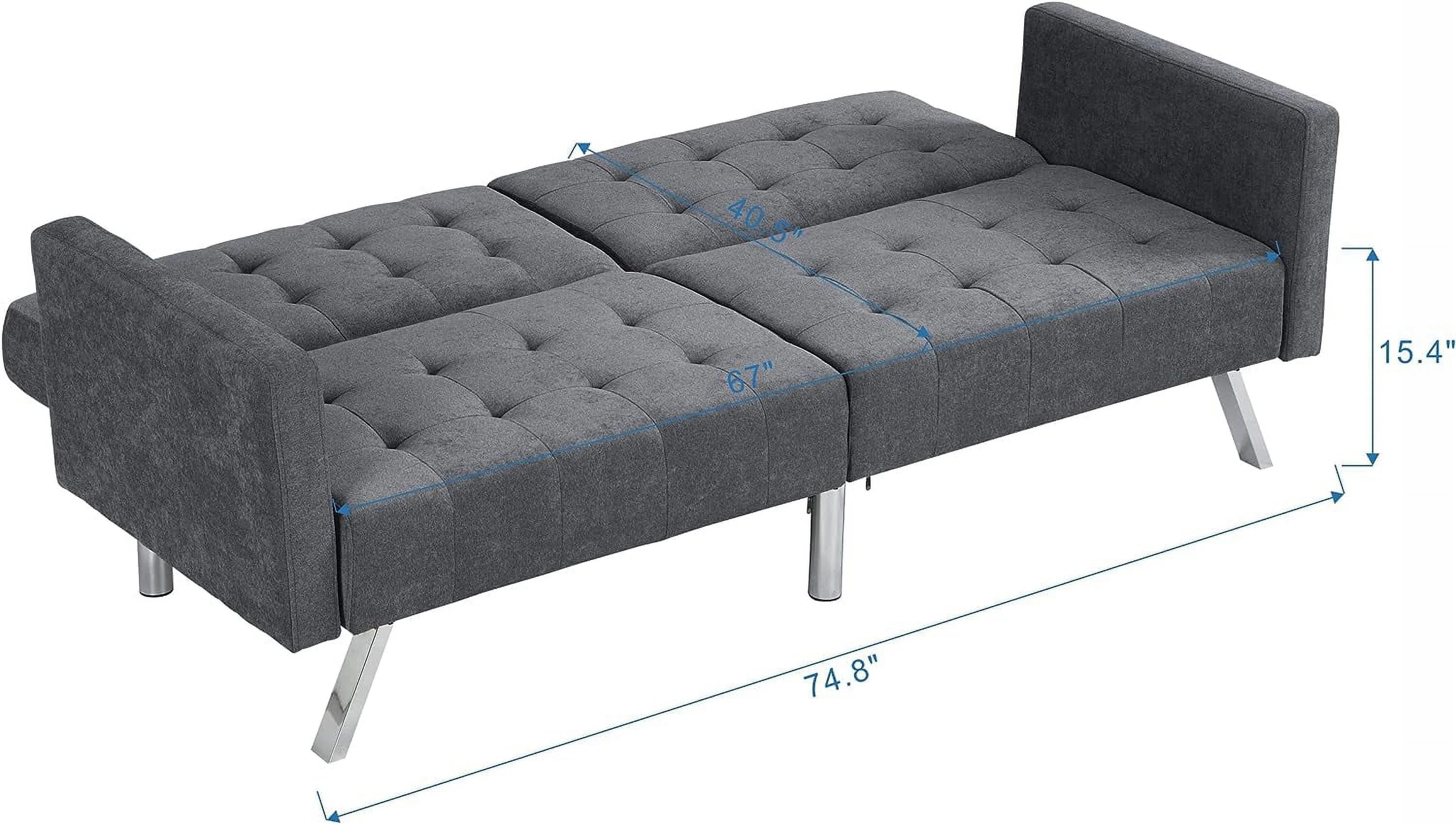 75" Convertible Folding Futon Sofa Bed with Armrest and Chrome Legs L828