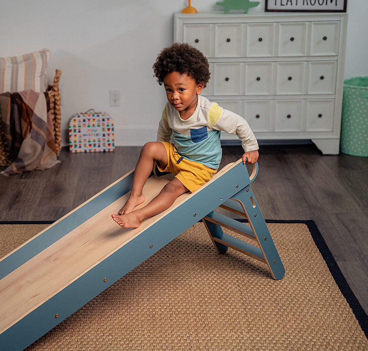 Blue Wooden Folding Kids Slip and Slide Playset T4017