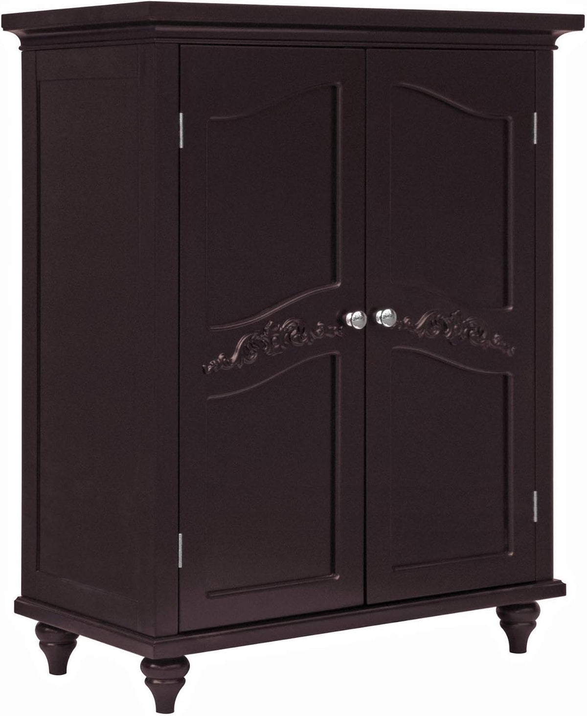 Freestanding Floor Cabinet with 2 Floral Scroll Doors and 2 Adjustable Shelves, Dark Espresso K19798