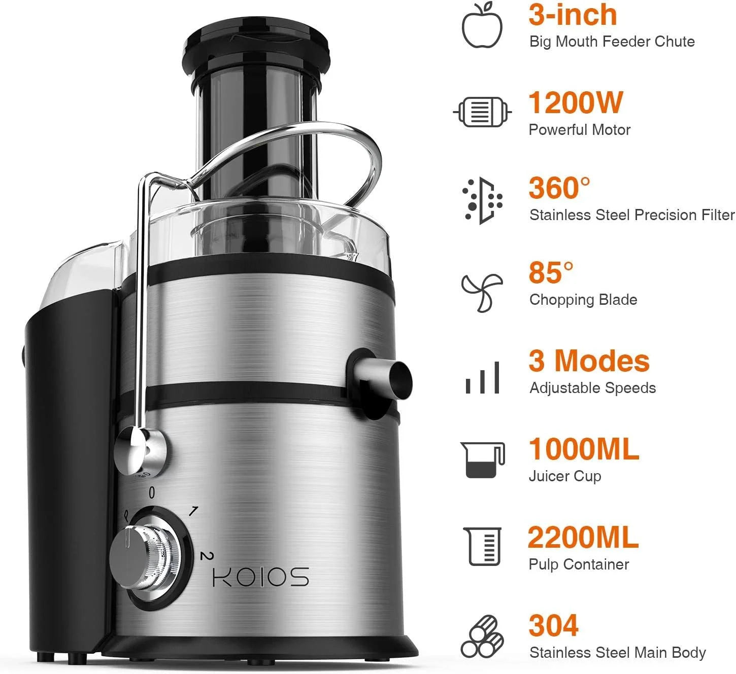 Centrifugal Juicer Machine with Extra Large 3inch Feed Chute, 1200W, BPA-Free D7962