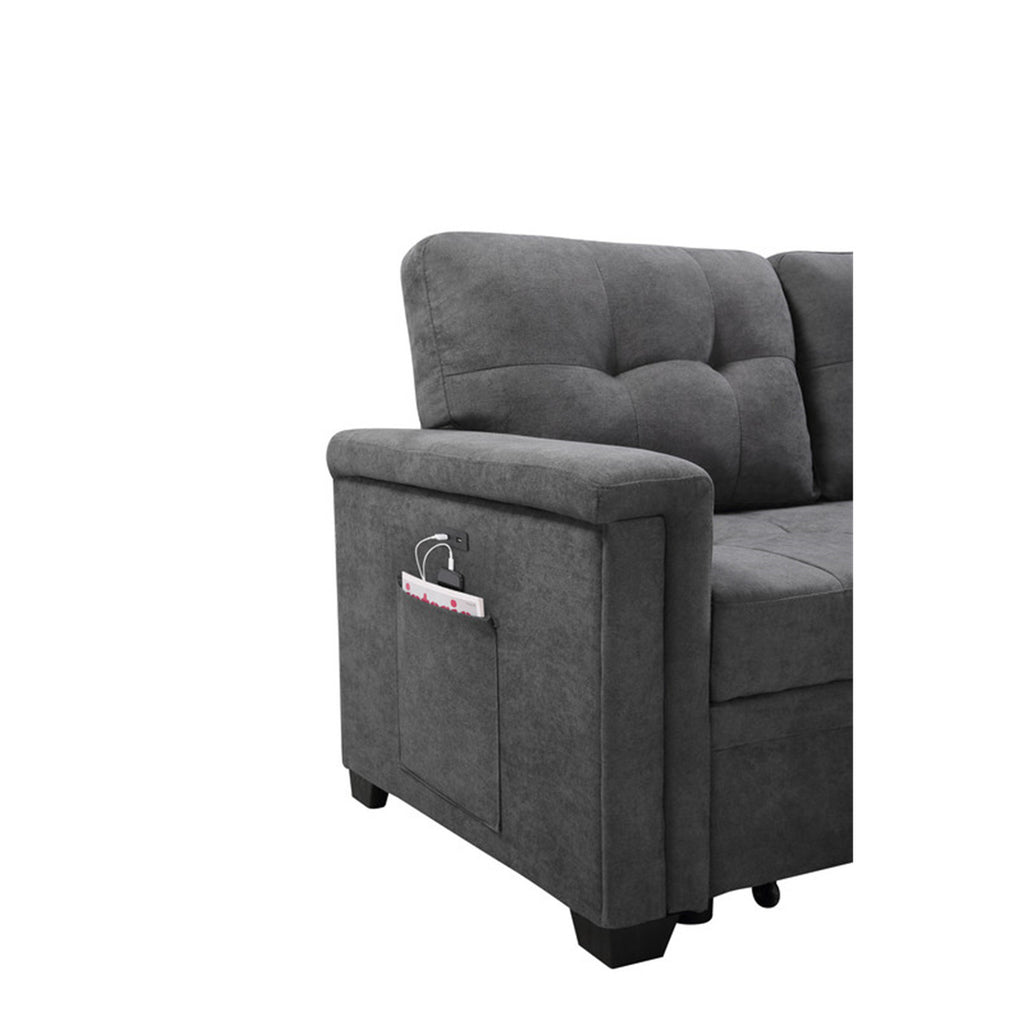 Gray Woven Fabric Sleeper Sectional Sofa Chaise with USB Charger and Tablet Pocket H421
