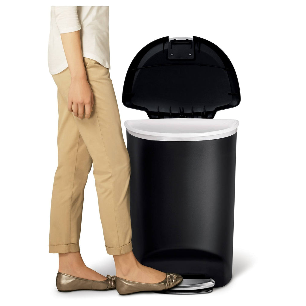 Black Plastic Semi-Round Step Trash Can P63694