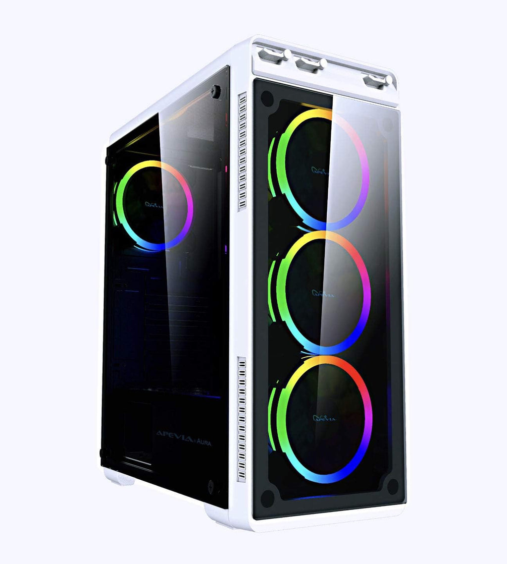 Black Mid Tower Gaming Case with 2 Tempered Glass Panels, 4 RGB Fans, Pack of 2 L49221