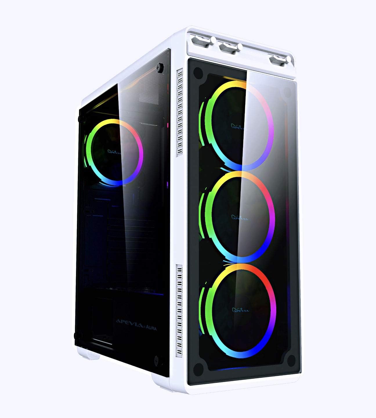 Black Mid Tower Gaming Case with 2 Tempered Glass Panels, 4 RGB Fans, Pack of 2 L49221