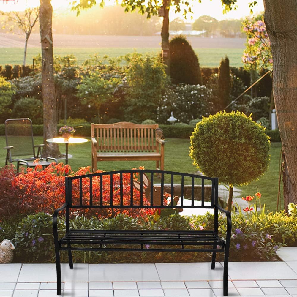 Black Powder Coated Cast Iron Steel Patio Bench D400603