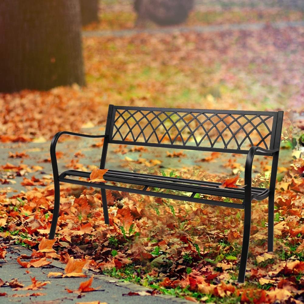 Black Powder Coated Cast Iron Steel Patio Bench D400603