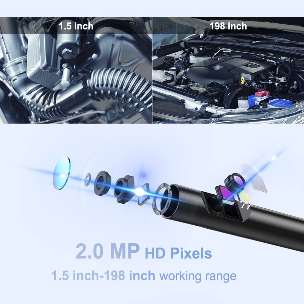 5 Inch Dual Lens Endoscope Camera with 16.5FT Semi-Rigid Cable and 32GB SD Card G5766