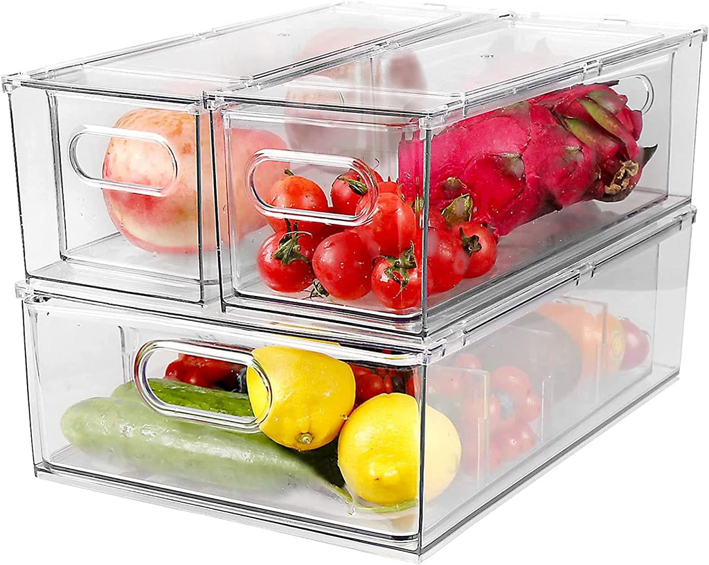3 Pack Refrigerator Organizer Bins with Pull-out Drawer V449