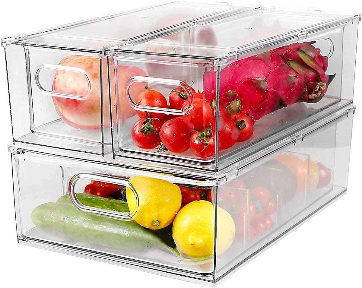 3 Pack Refrigerator Organizer Bins with Pull-out Drawer V449