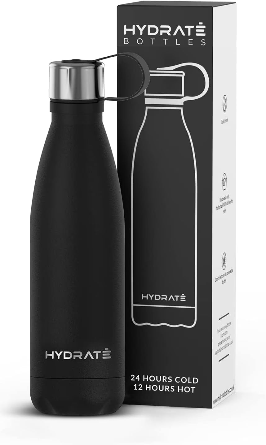 Carbon Black Stainless Steel Water Bottle 500ml Insulated Reusable V64842