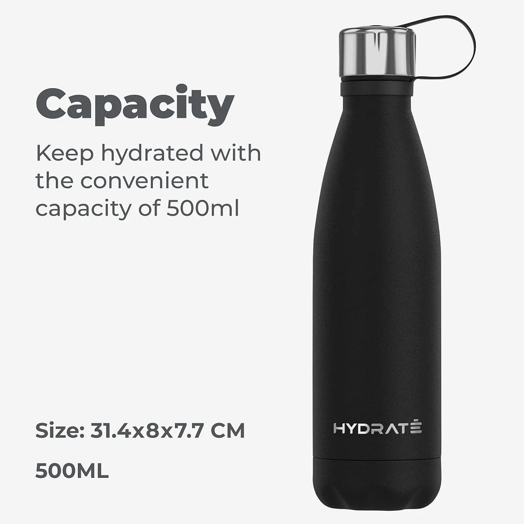 Carbon Black Stainless Steel Water Bottle 500ml Insulated Reusable V64842