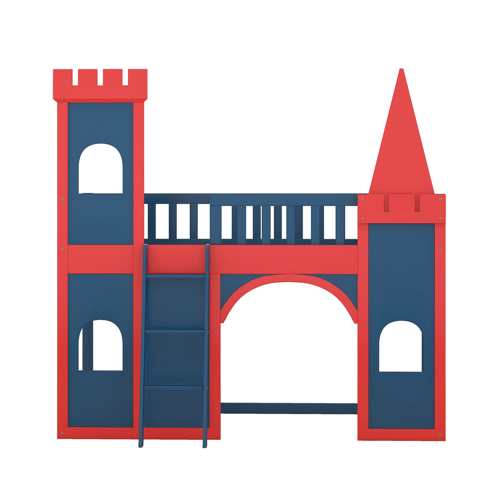 Red and Blue Twin Size Loft Bed with Ladder E9605