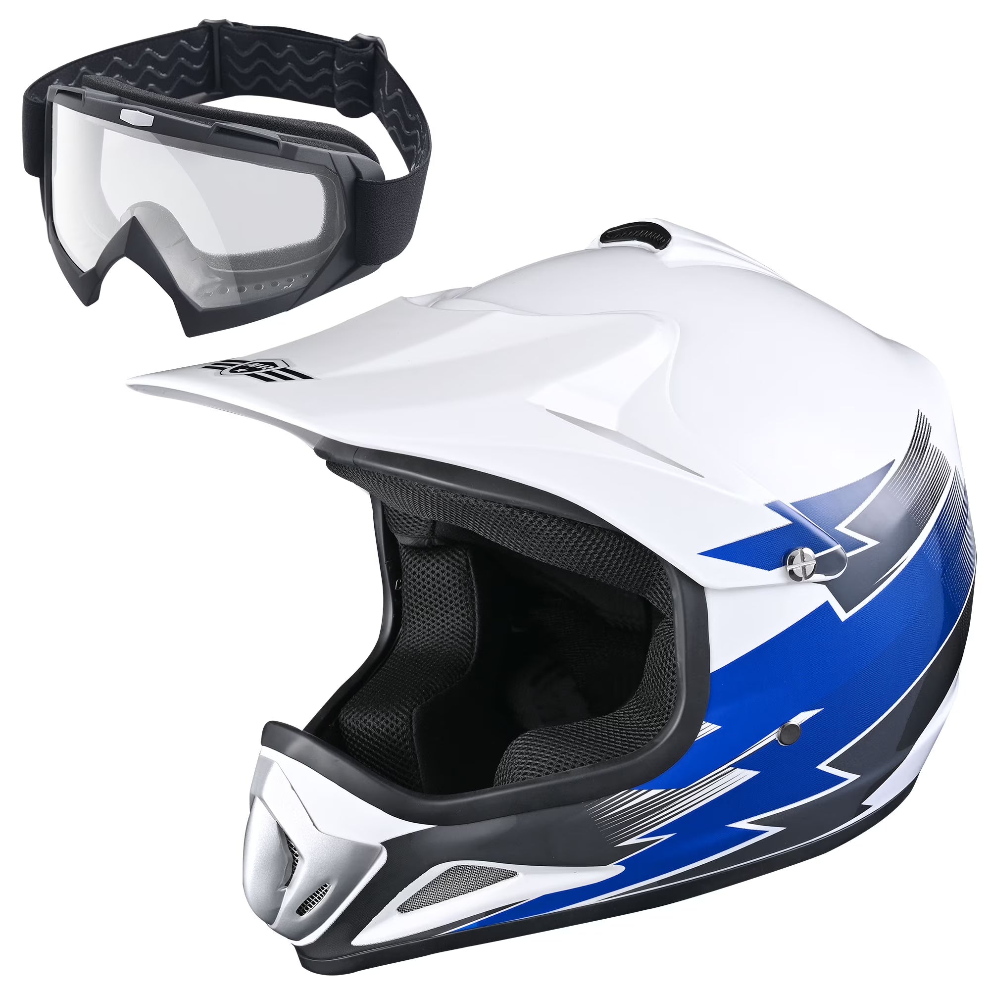 Youth DOT Motocross Helmet and Goggles Set Blue M D36799