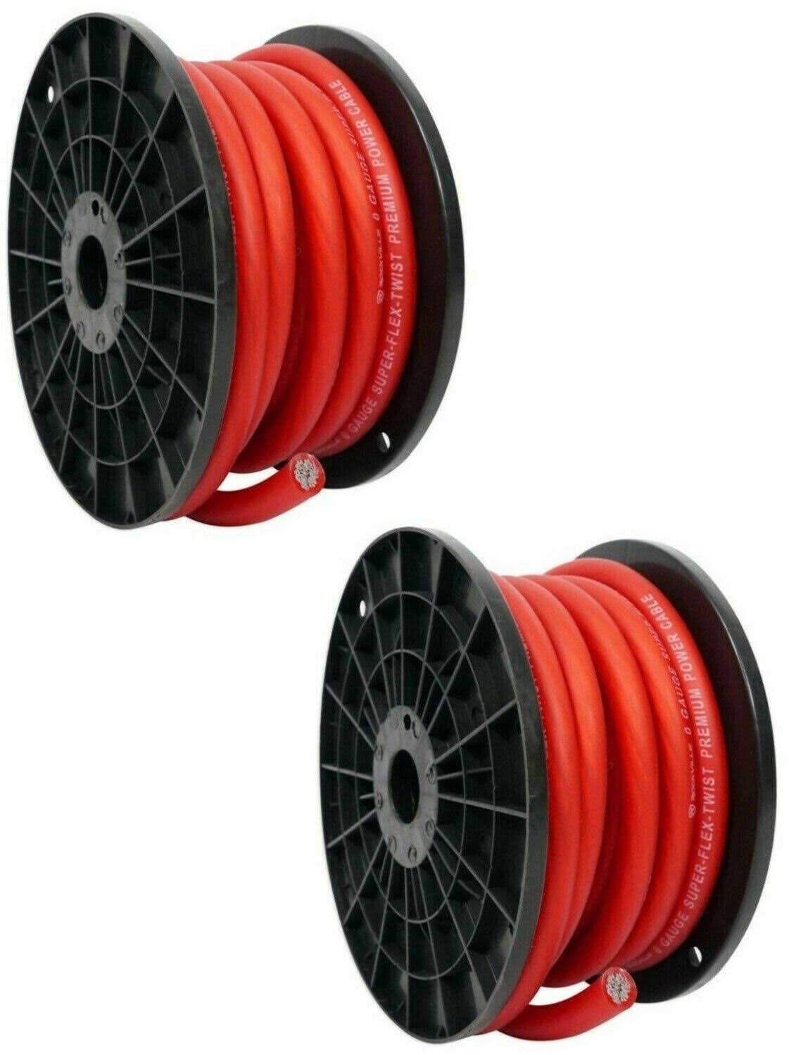 1/0 Gauge 50 ft Red Power/Ground Battery Wire Cables Set K153644