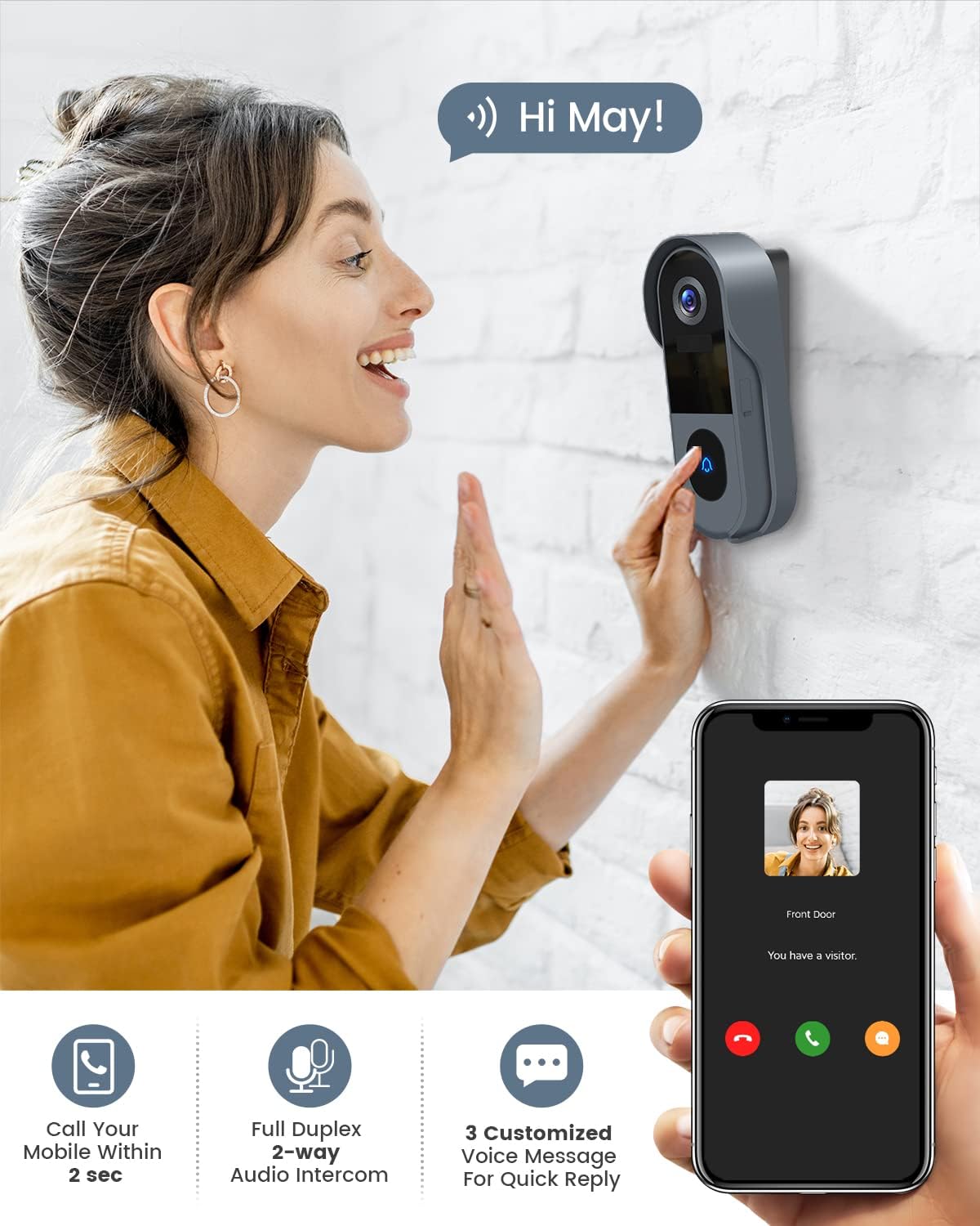1080P FHD WiFi Video Doorbell Camera with Chime, Pack of 2 U955