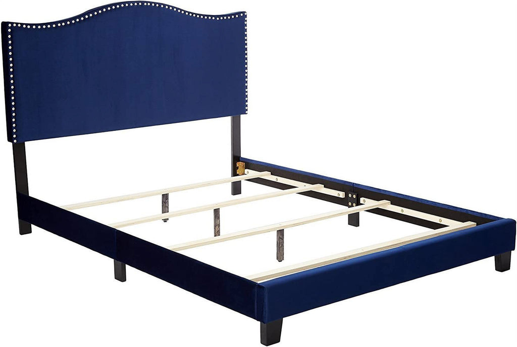 Blue Velvet King Size Upholstered Panel Bed G59447