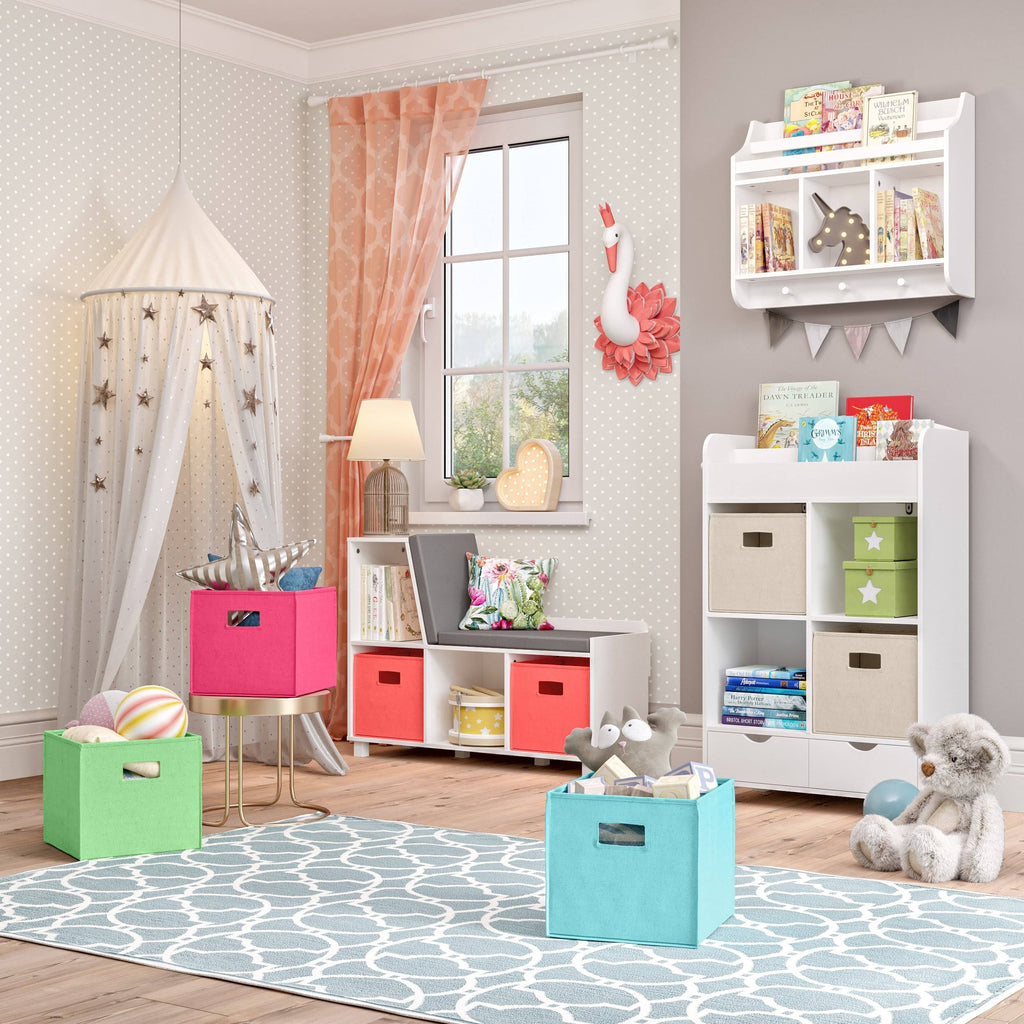 White Kids Cubby Storage Cabinet with Bookrack G5405