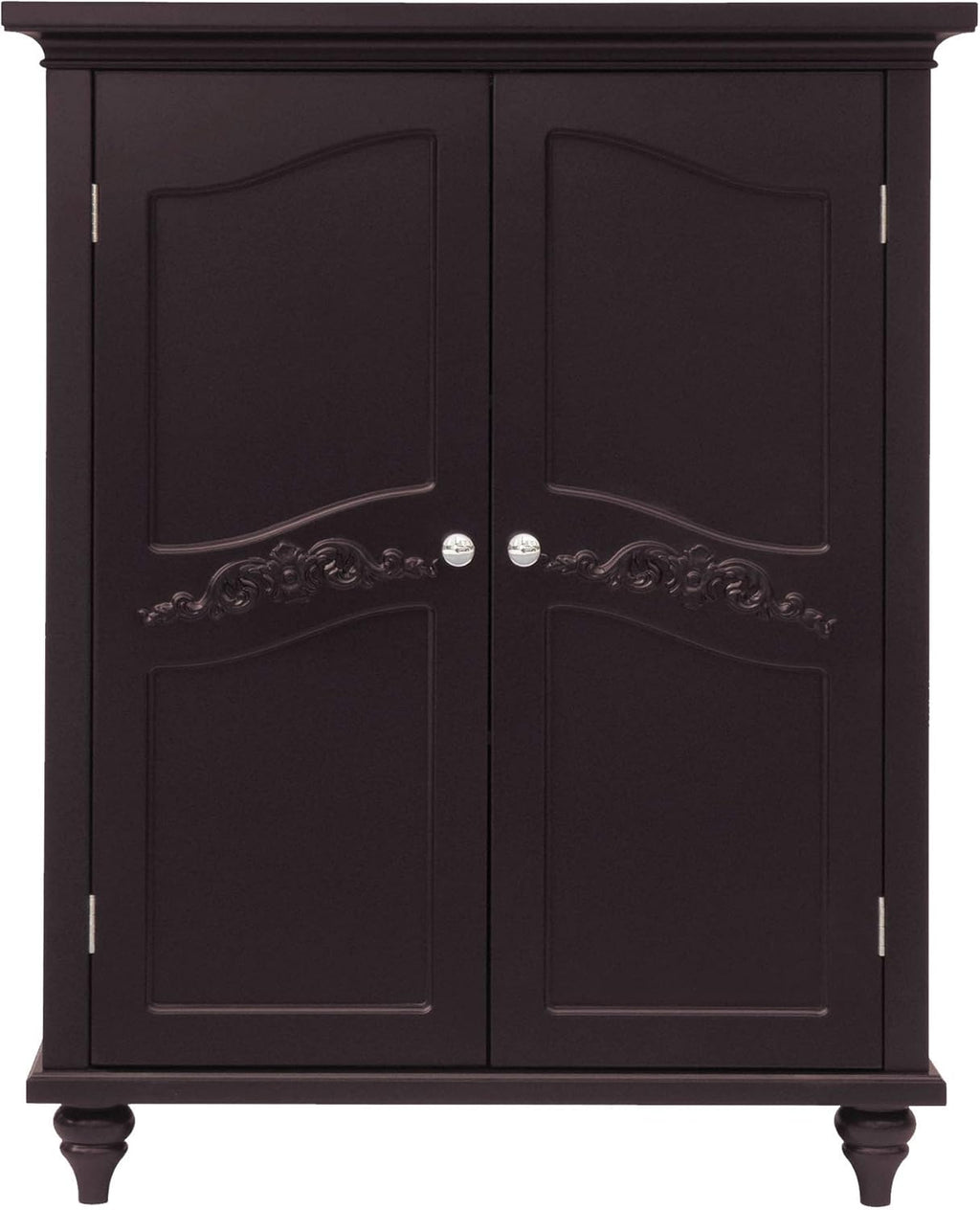 Freestanding Floor Cabinet with 2 Floral Scroll Doors and 2 Adjustable Shelves, Dark Espresso K19798