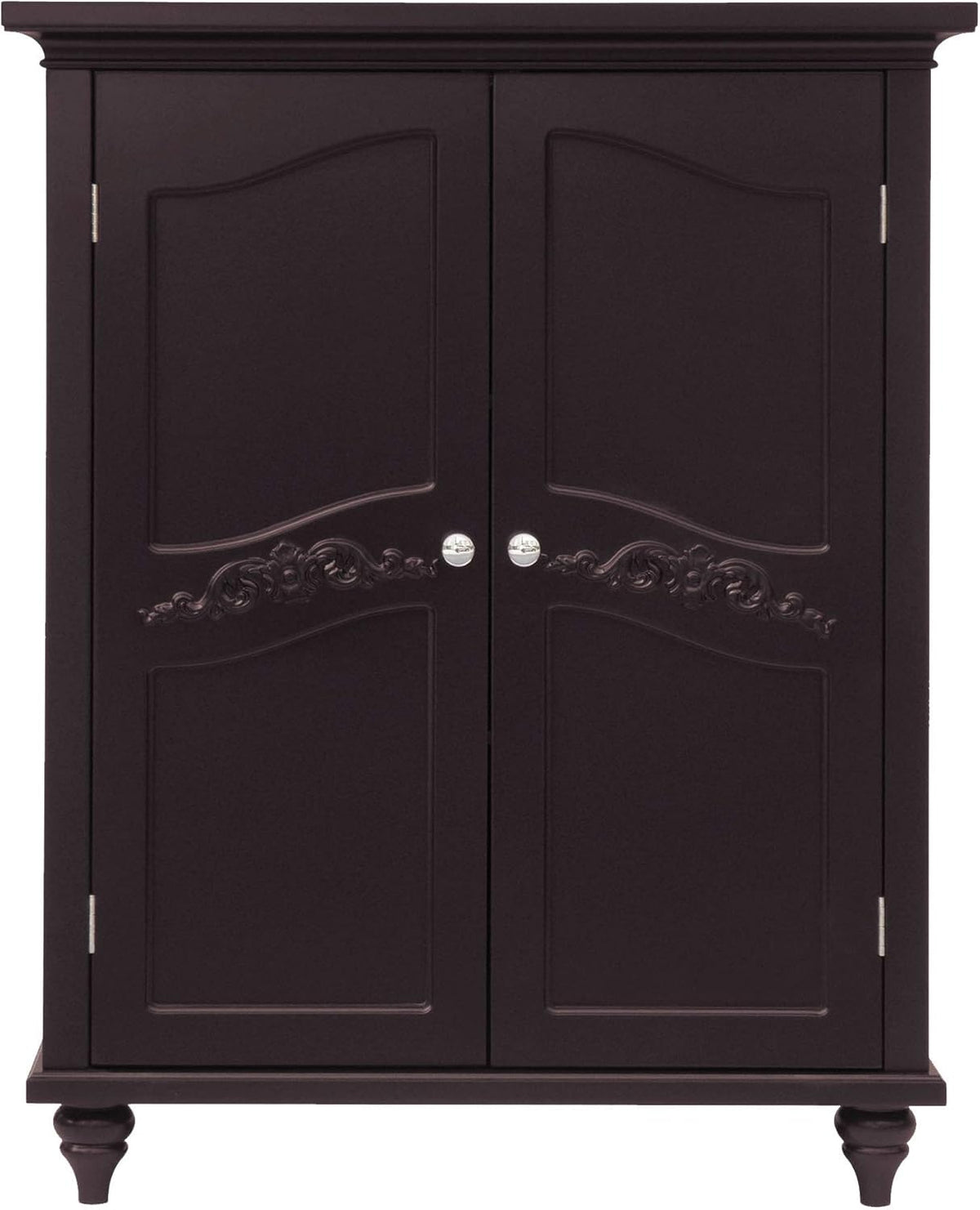 Freestanding Floor Cabinet with 2 Floral Scroll Doors and 2 Adjustable Shelves, Dark Espresso K19798