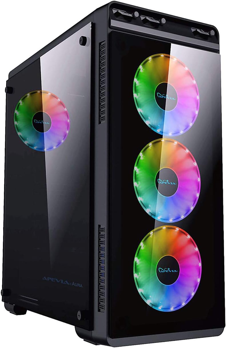 Black Mid Tower Gaming Case with 2 Tempered Glass Panels, 4 RGB Fans, Pack of 2 L49221
