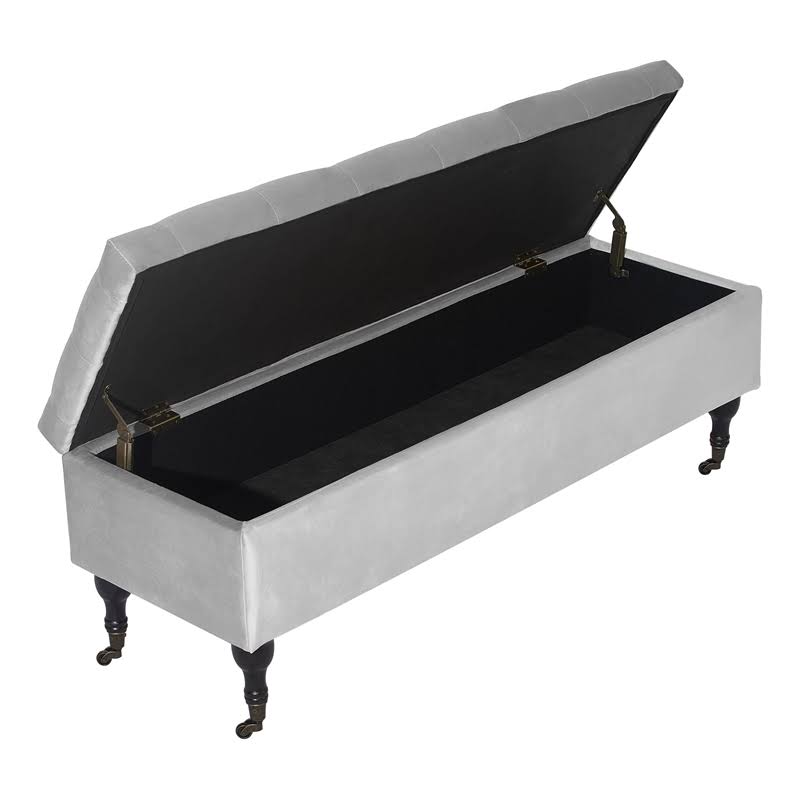 Tufted Storage Bench in French Pearl Gray Velvet K229