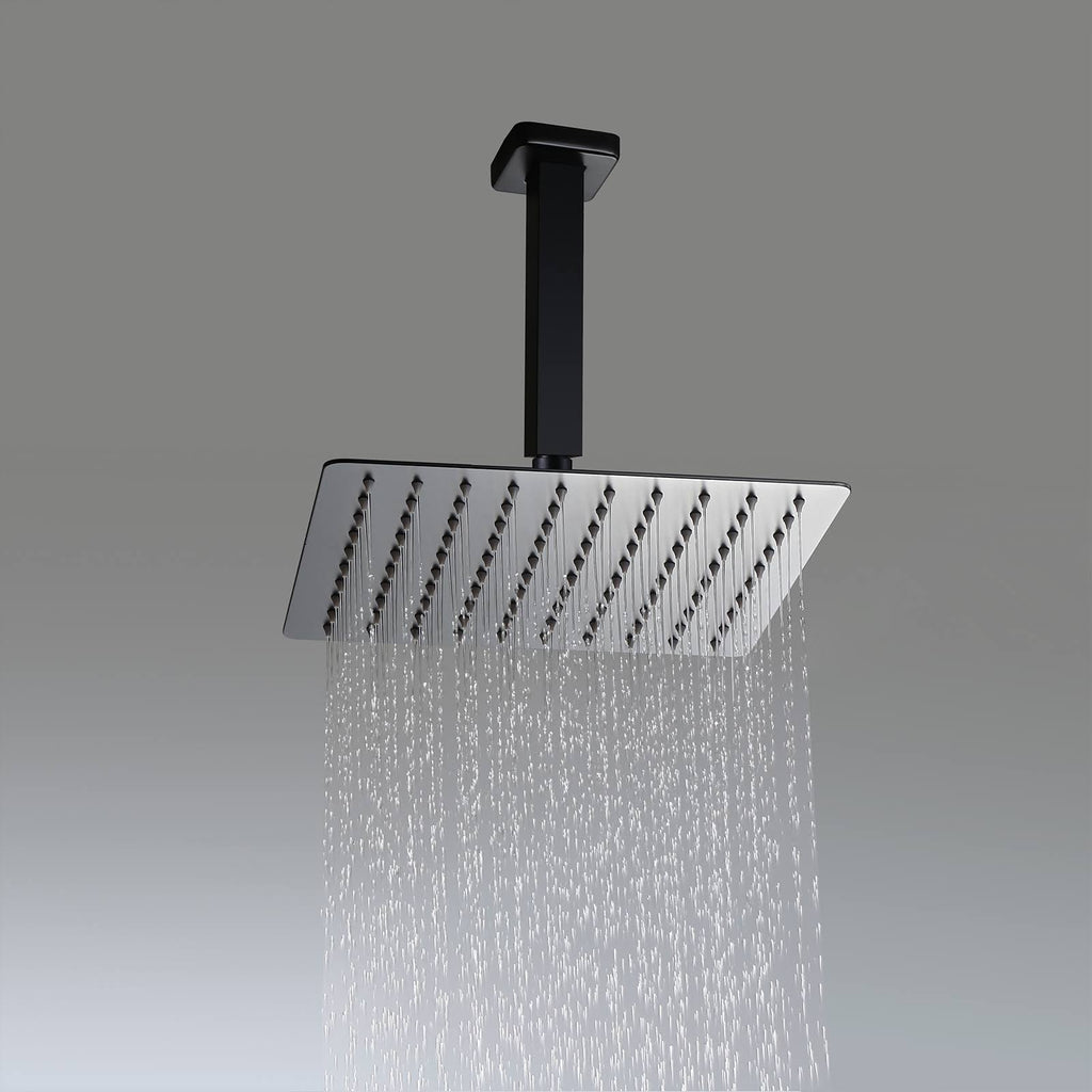 Matte Black Square Rain Shower Set with Ceiling Mount Rainfall Shower Head C4114