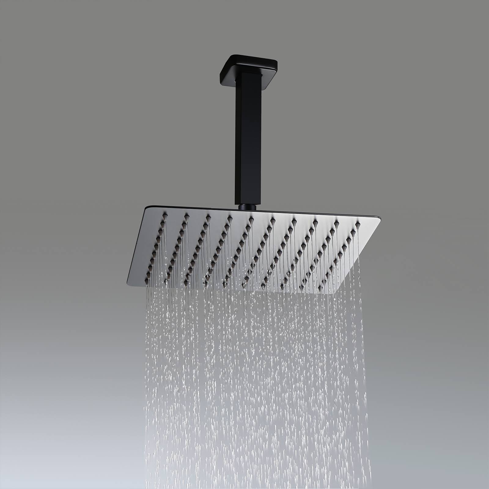 Matte Black Square Rain Shower Set with Ceiling Mount Rainfall Shower Head C4114