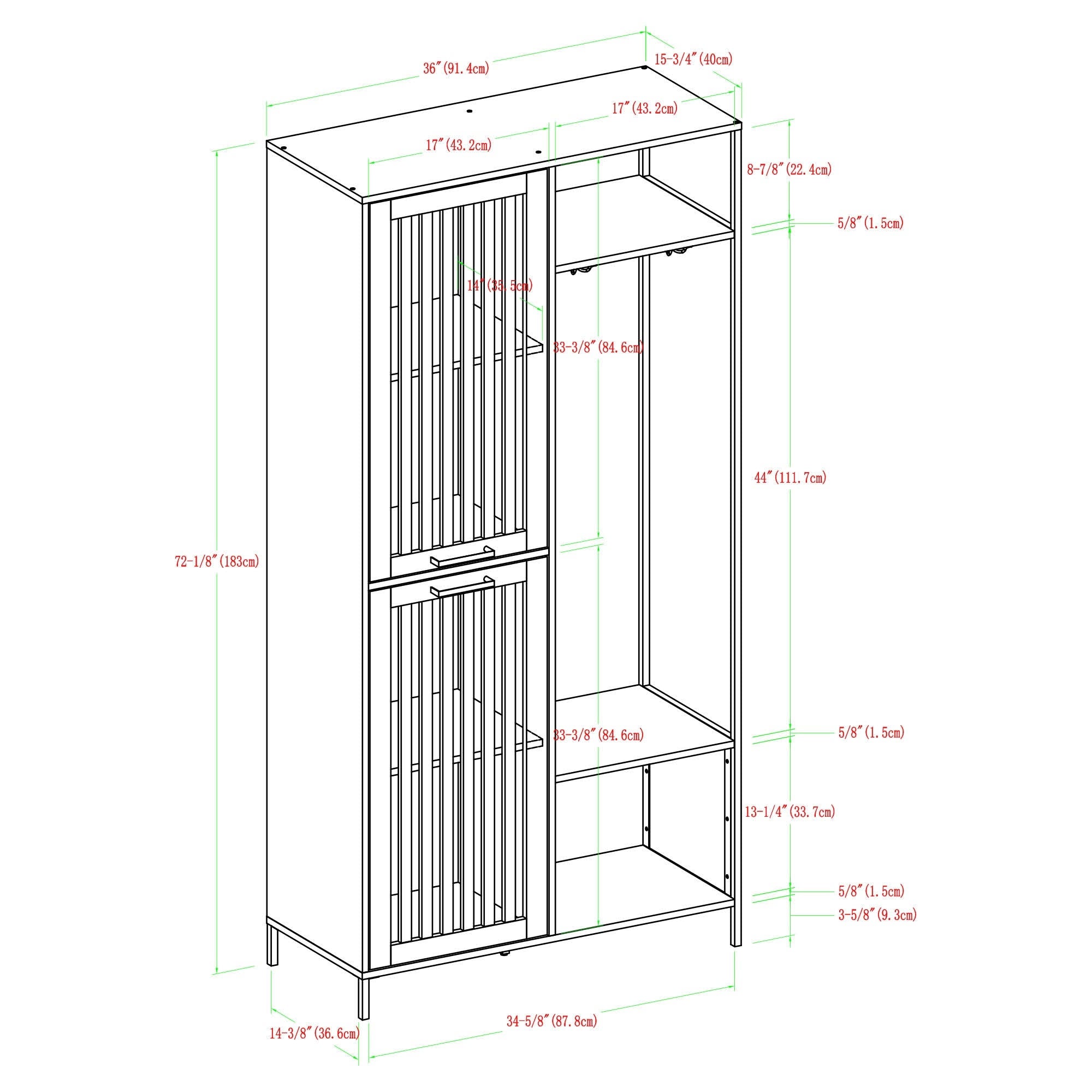 72-Inch Slat Door Hall Tree, Dark Walnut G346