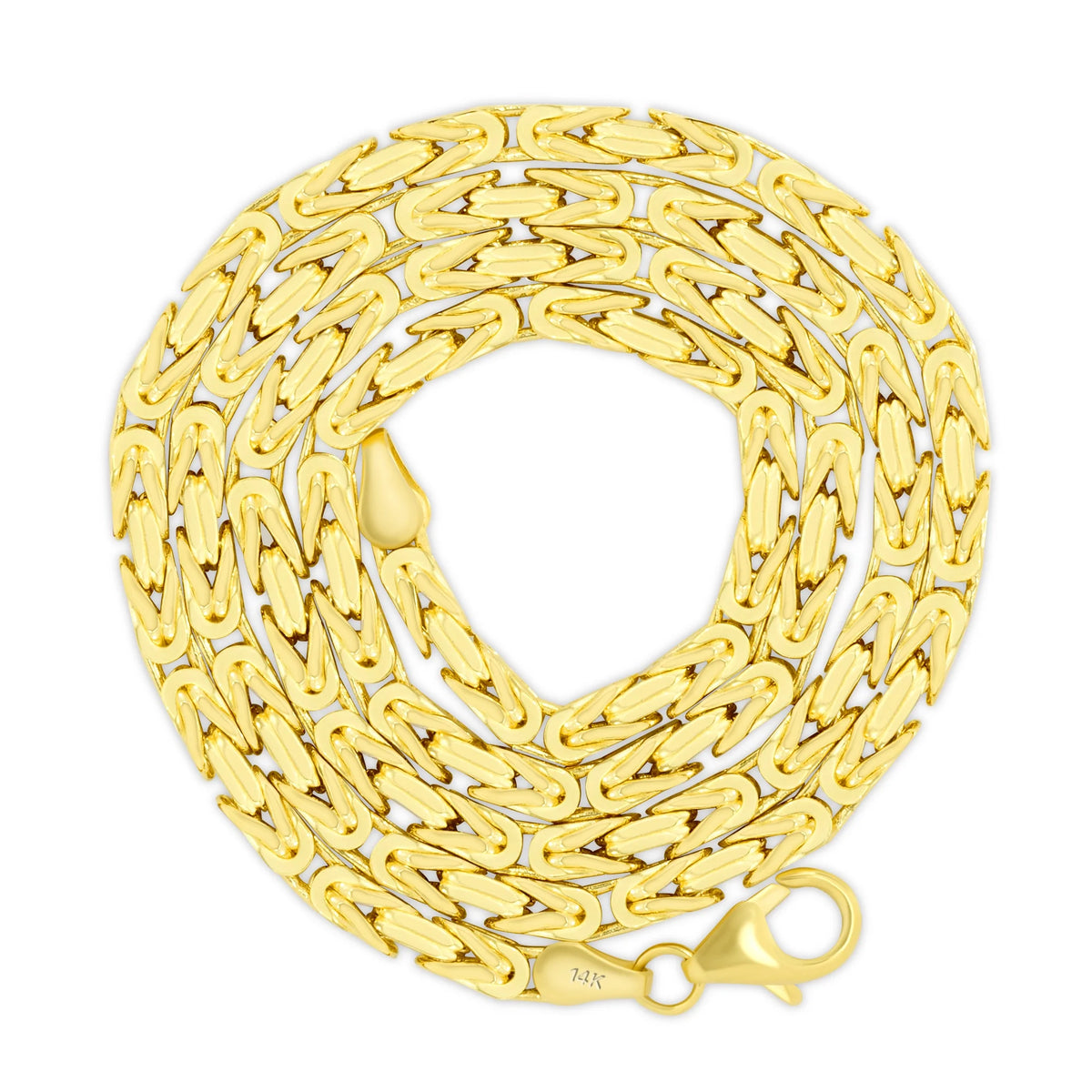 14K Yellow Gold Solid 3mm Byzantine Link Chain Pendant Necklace K2092