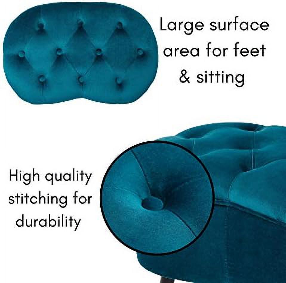 Teal Velvet Ottoman Foot Stool with Steel Legs F915