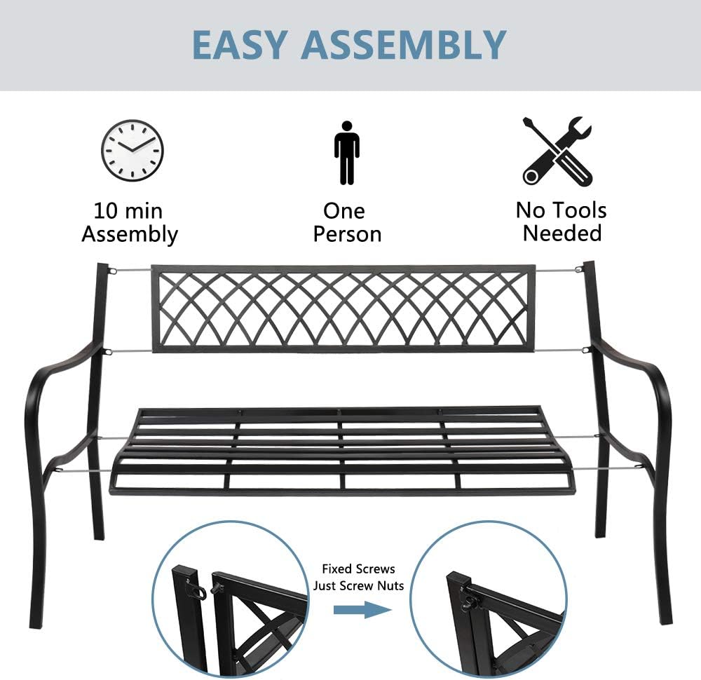 Black Powder Coated Cast Iron Steel Patio Bench D400603