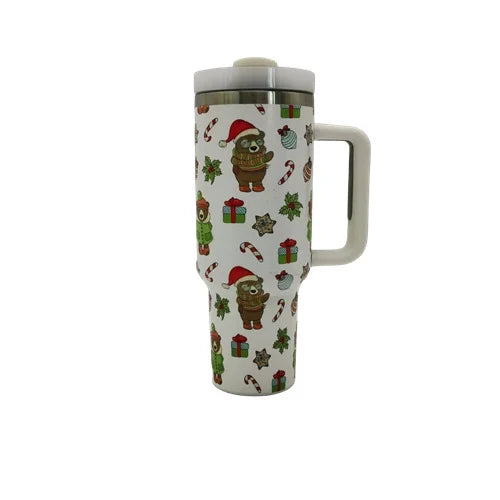 40oz Stainless Steel Water Cup with Handle and Straw Lid Y44894