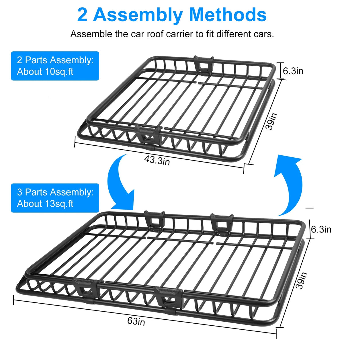 64" Roof Rack Cargo Carrier Car Top Luggage Basket Black with Net and Hook P876645