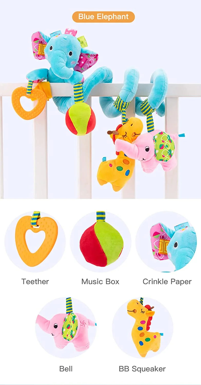 Blue Elephant Hanging Plush Rattle Crib Toy I50747