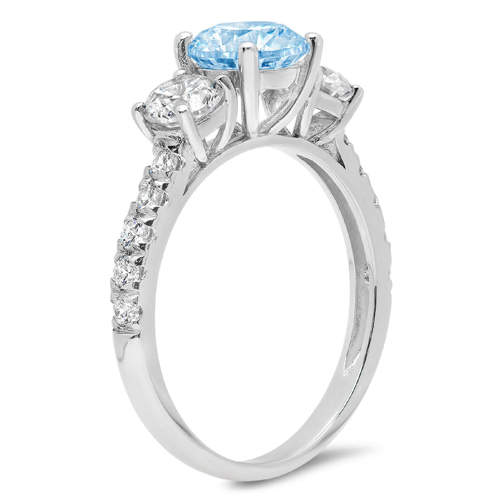 14k White Gold 3 Stone Ring with Natural Swiss Blue Topaz A844