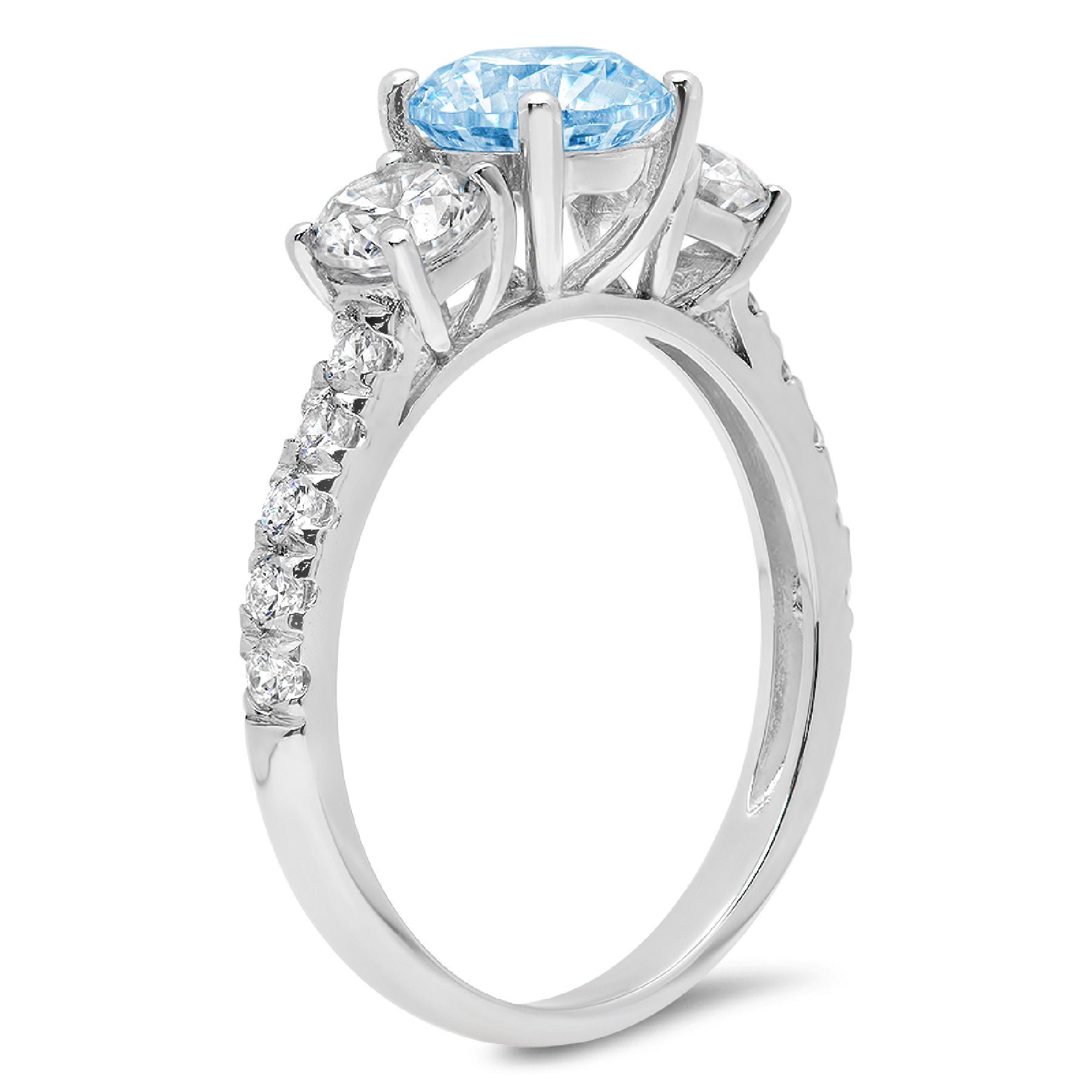 14k White Gold 3 Stone Ring with Natural Swiss Blue Topaz A844
