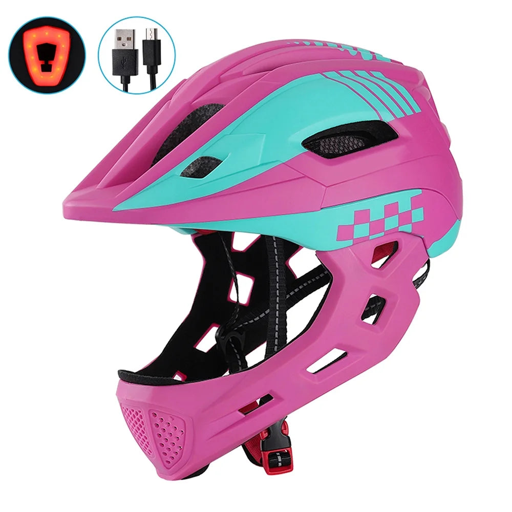 Kid Bike Full Face Helmet with Taillight and Detachable Chin K69414