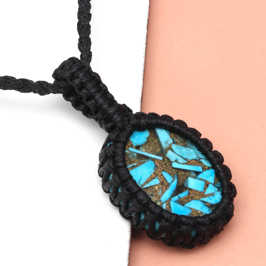 Blue Turquoise Macrame Handmade Jewelry Necklace U202306