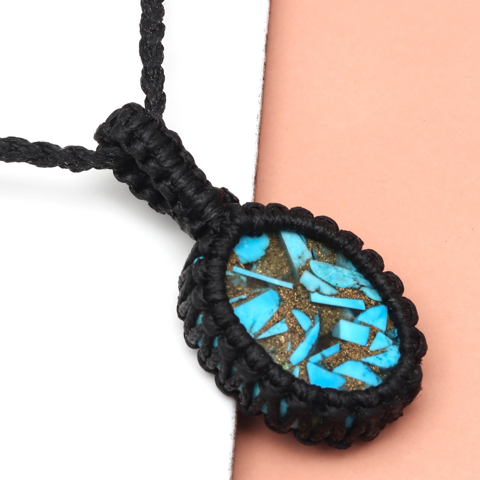 Blue Turquoise Macrame Handmade Jewelry Necklace U202306